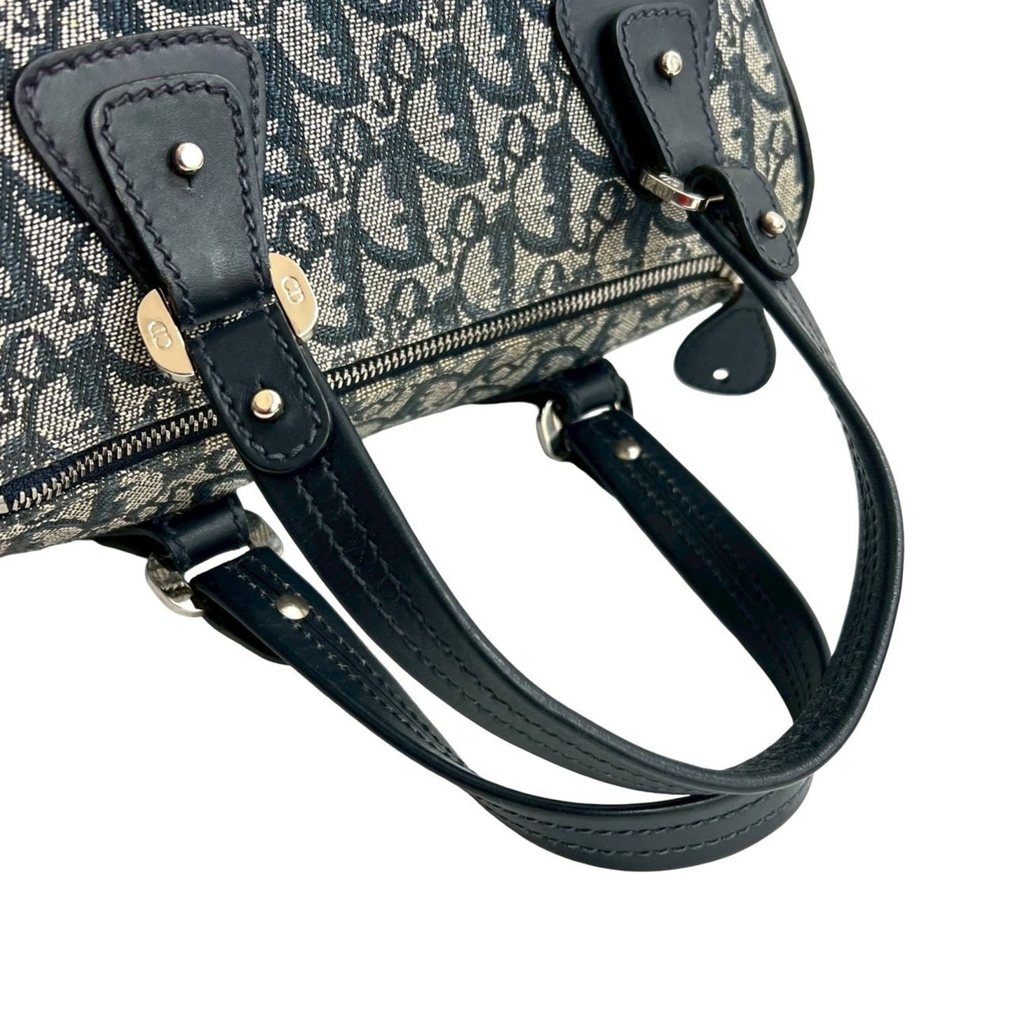 Christian Dior Navy Canvas Leather Boston Bag Handbag ()