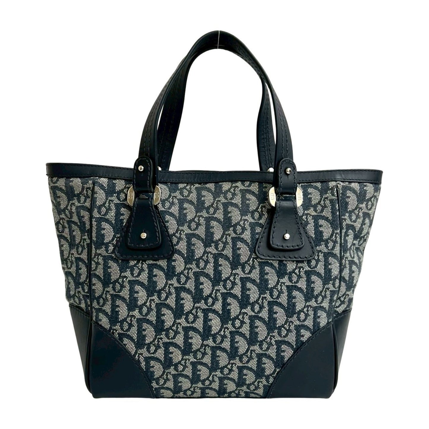 Christian Dior Navy Canvas Leather Handbag Tote Bag ()