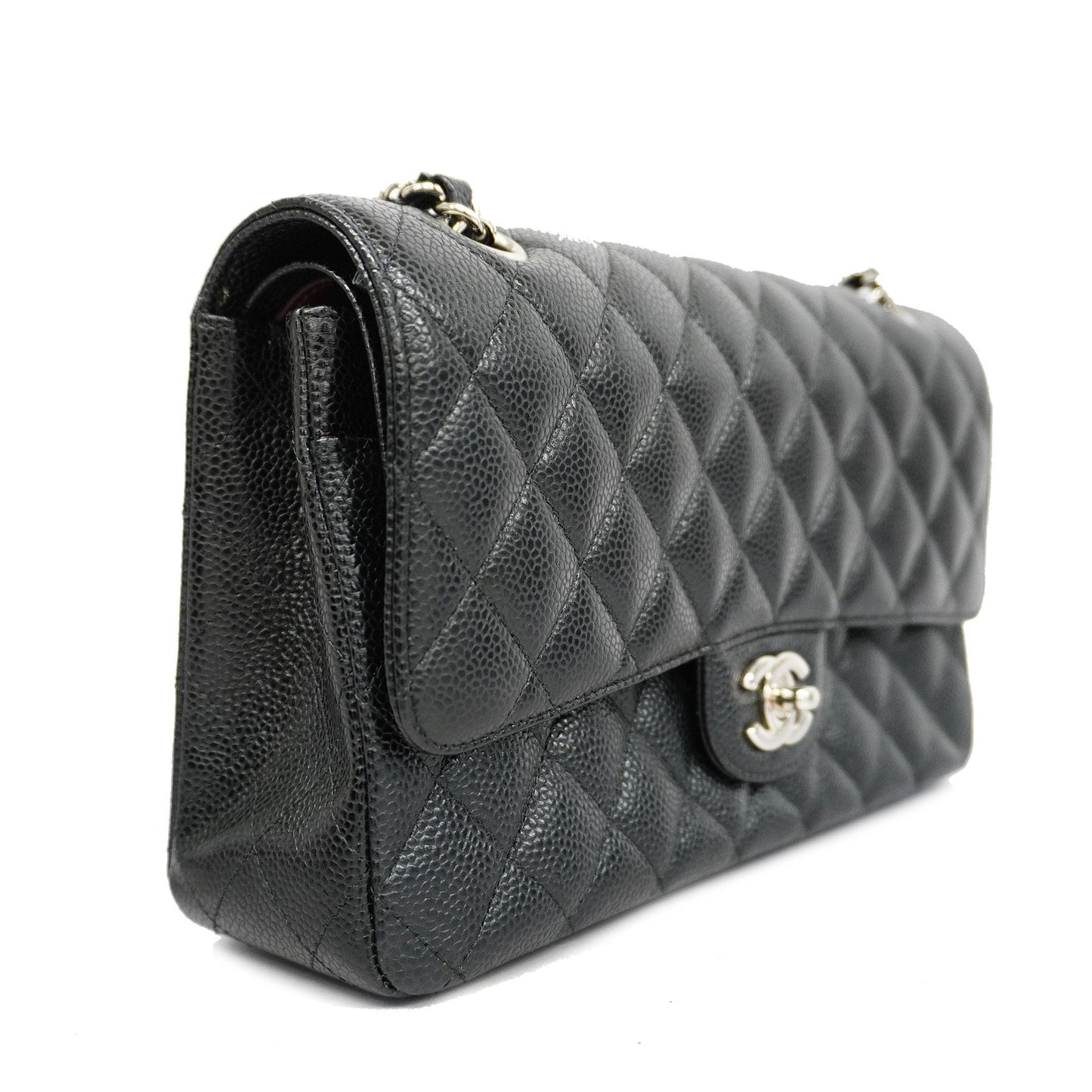 ChanelAuth  Matelasse W Flap W Chain Women's Caviar Leather Shoulder Bag Black