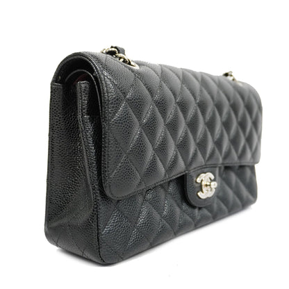 ChanelAuth  Matelasse W Flap W Chain Women's Caviar Leather Shoulder Bag Black