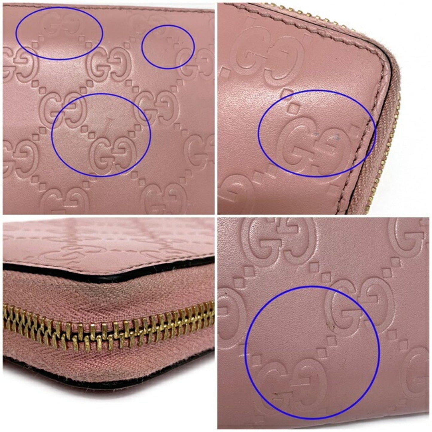 Gucci Wallet Pink Gold Shimaline 409342 Leather GUCCI Interlocking Charm Women's