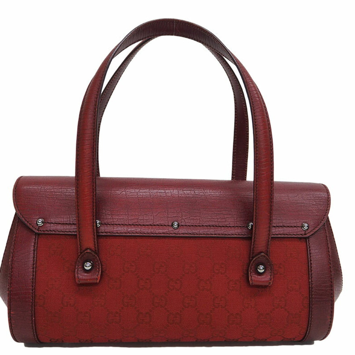Gucci 111713 GG canvas bamboo handBag red tubular shoulder