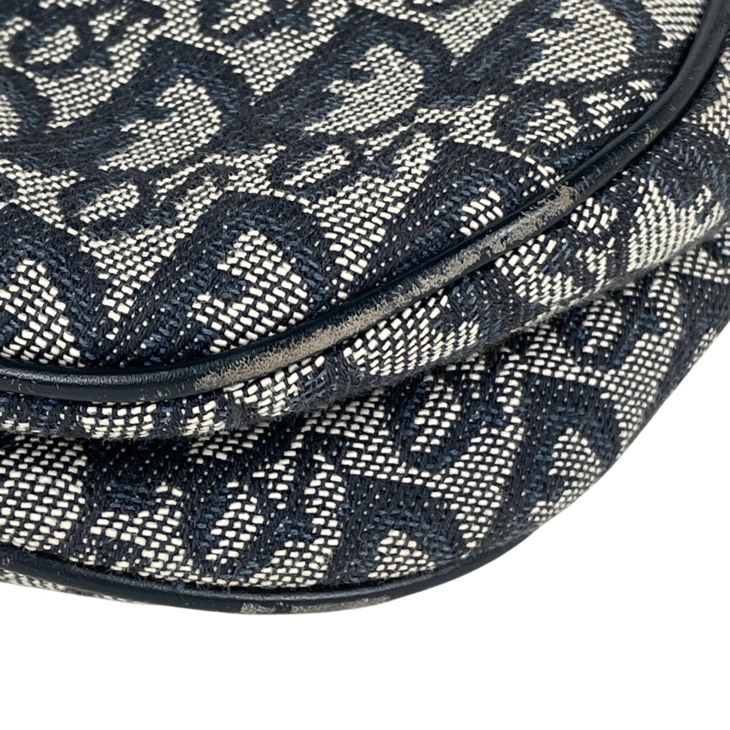 Christian Dior Navy Canvas Leather Handbag Saddle Bag Shoulder Bag ()