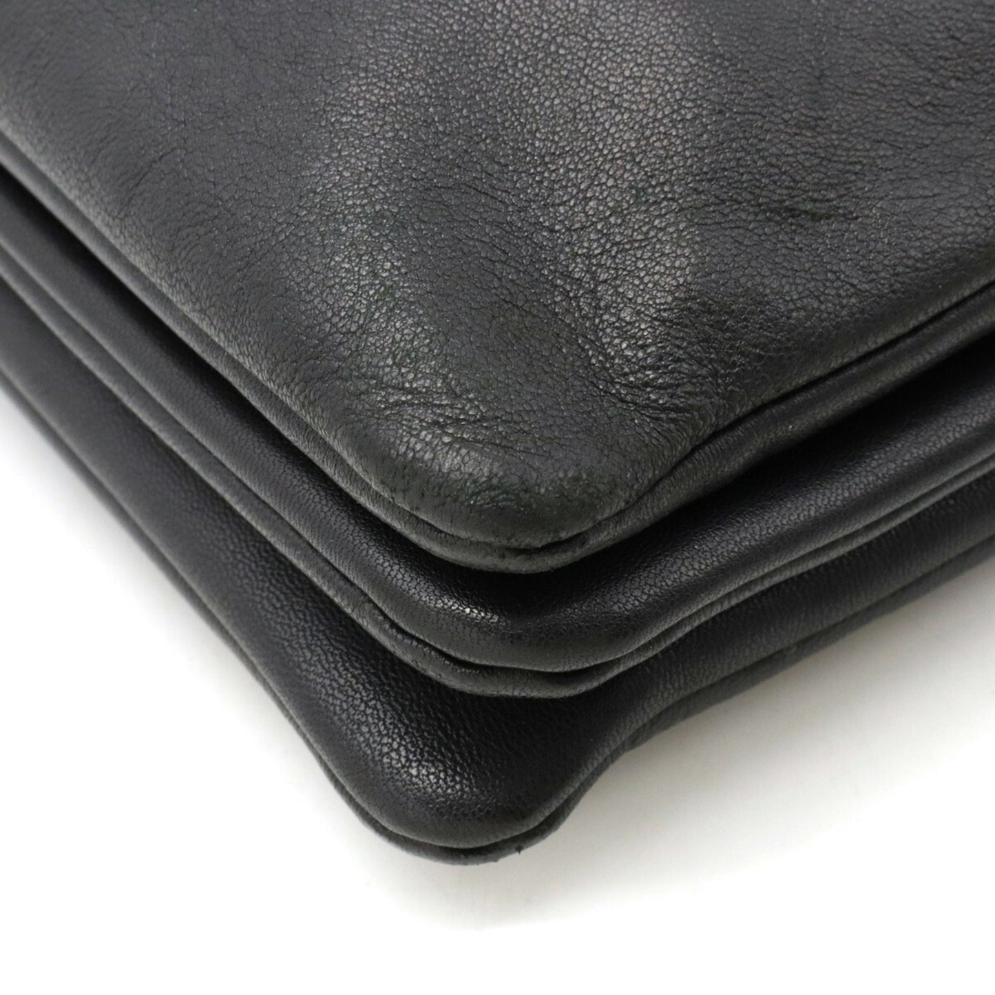 Celine Trio Large Shoulder Bag Pochette Pouch Lambskin Leather Black 171453