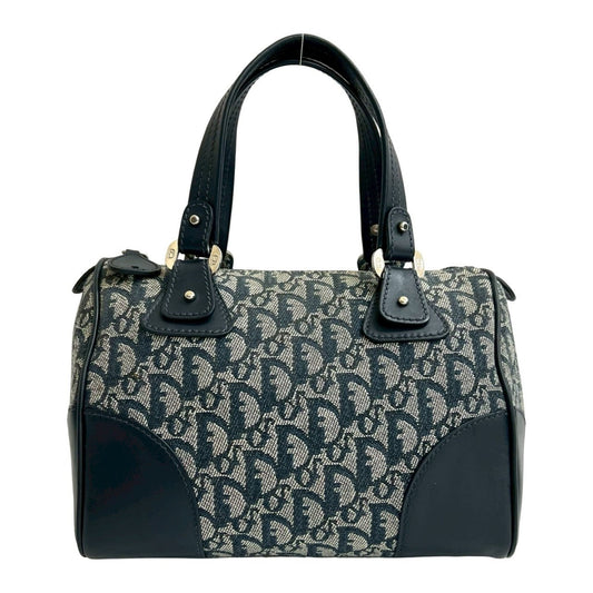 Christian Dior Navy Canvas Leather Boston Bag Handbag ()