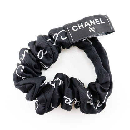 CHANEL Ribbon Scrunchie Other Accessories Coco Mark Logo Silk Black/White Women's