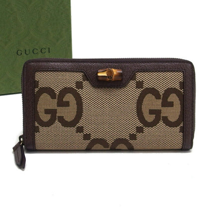 Gucci Beige Dark Brown Canvas Leather Long Wallet (Bi-Fold) ()