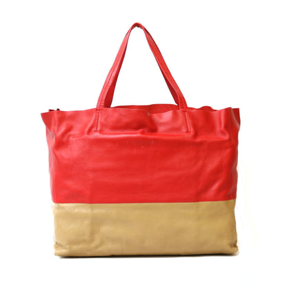 Celine Shoulder Bag Hippo Horizontal Tote 2way Red x Beige Ladies