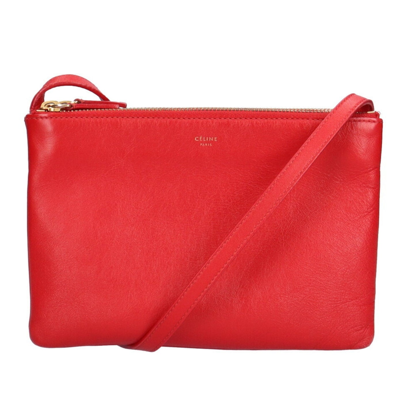 Celine trio small shoulder bag leather red ladies