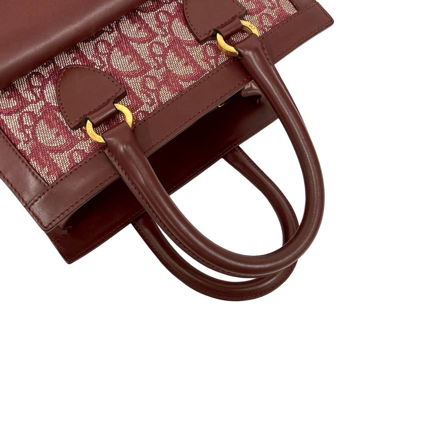 Christian Dior Red Color Wine Canvas Leather Handbag Tote Bag ()
