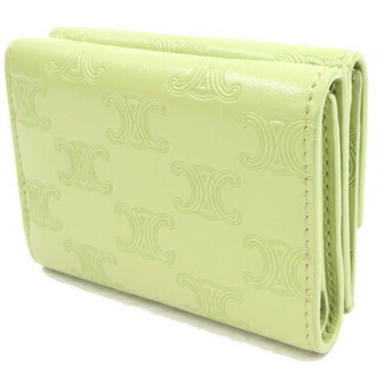 Celine Trifold Wallet Triomphe Embossed Fold 10E603BFU Light Green Leather Women's