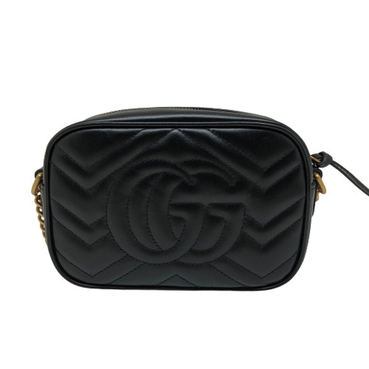 GUCCI GG Marmont Chain Shoulder Bag Crossbody 448065 Leather Black Gold Hardware Women's