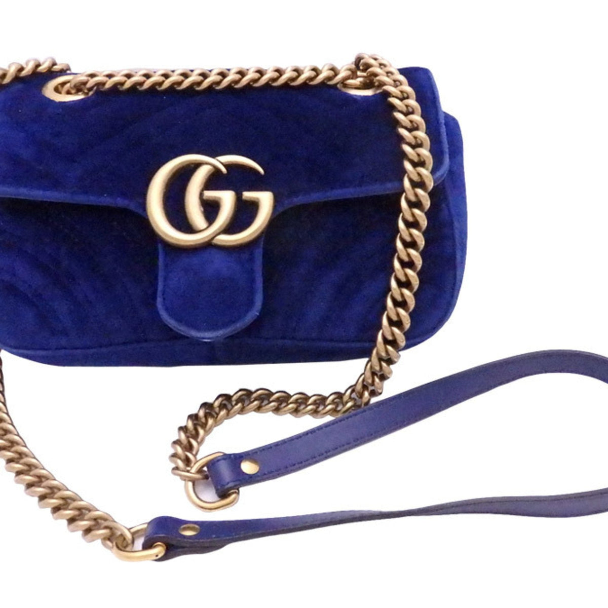 Gucci Crossbody Shoulder Bag GG Marmont Blue Velor x Gold Hardware Women's 446744