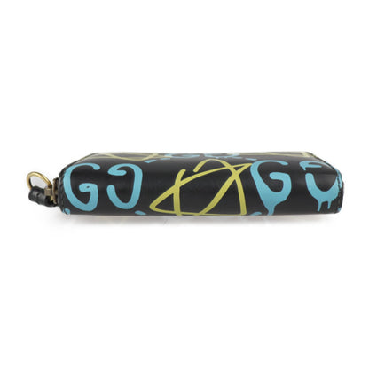 Gucci ghost coin case 448465 leather black light blue yellow gold metal fittings round fastener purse
