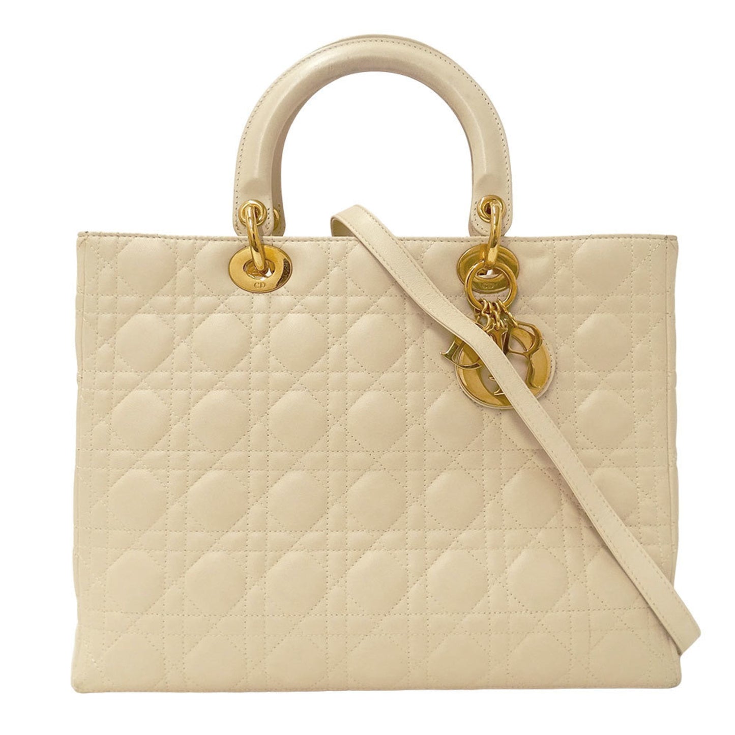 Christian Dior Lady Dior Ivory Leather Handbag Shoulder Bag ()
