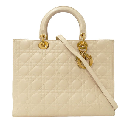 Christian Dior Lady Dior Ivory Leather Handbag Shoulder Bag ()