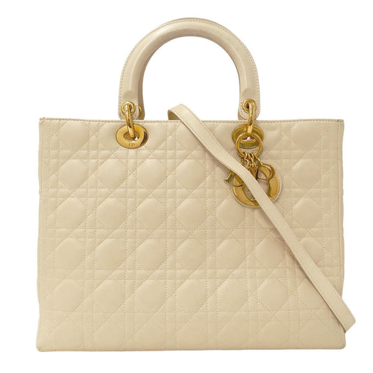 Christian Dior Lady Dior Ivory Leather Handbag Shoulder Bag ()