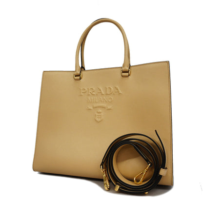 Prada 2way bag Saffiano leather beige gold metal