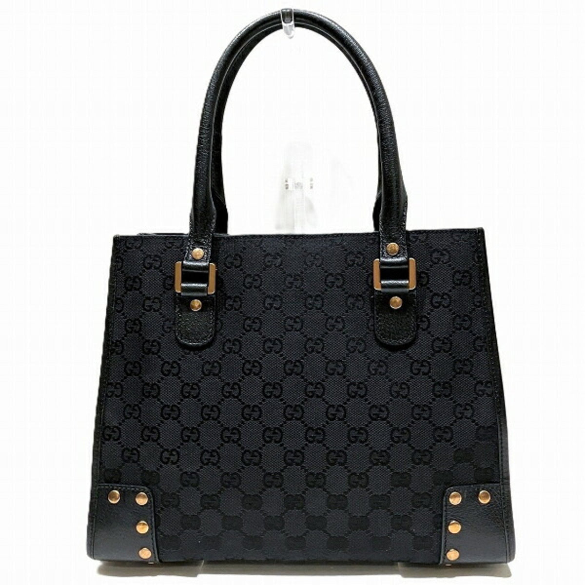 Gucci Black Canvas Leather Handbag Tote Bag ()