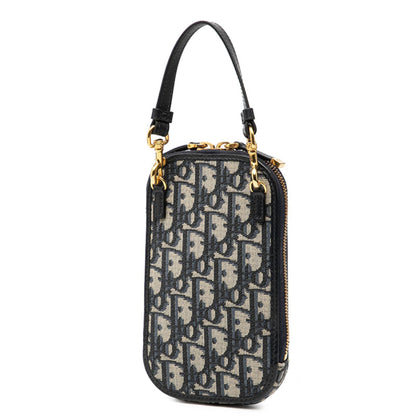 Christian Dior Navy Leather Canvas Shoulder Bag ()