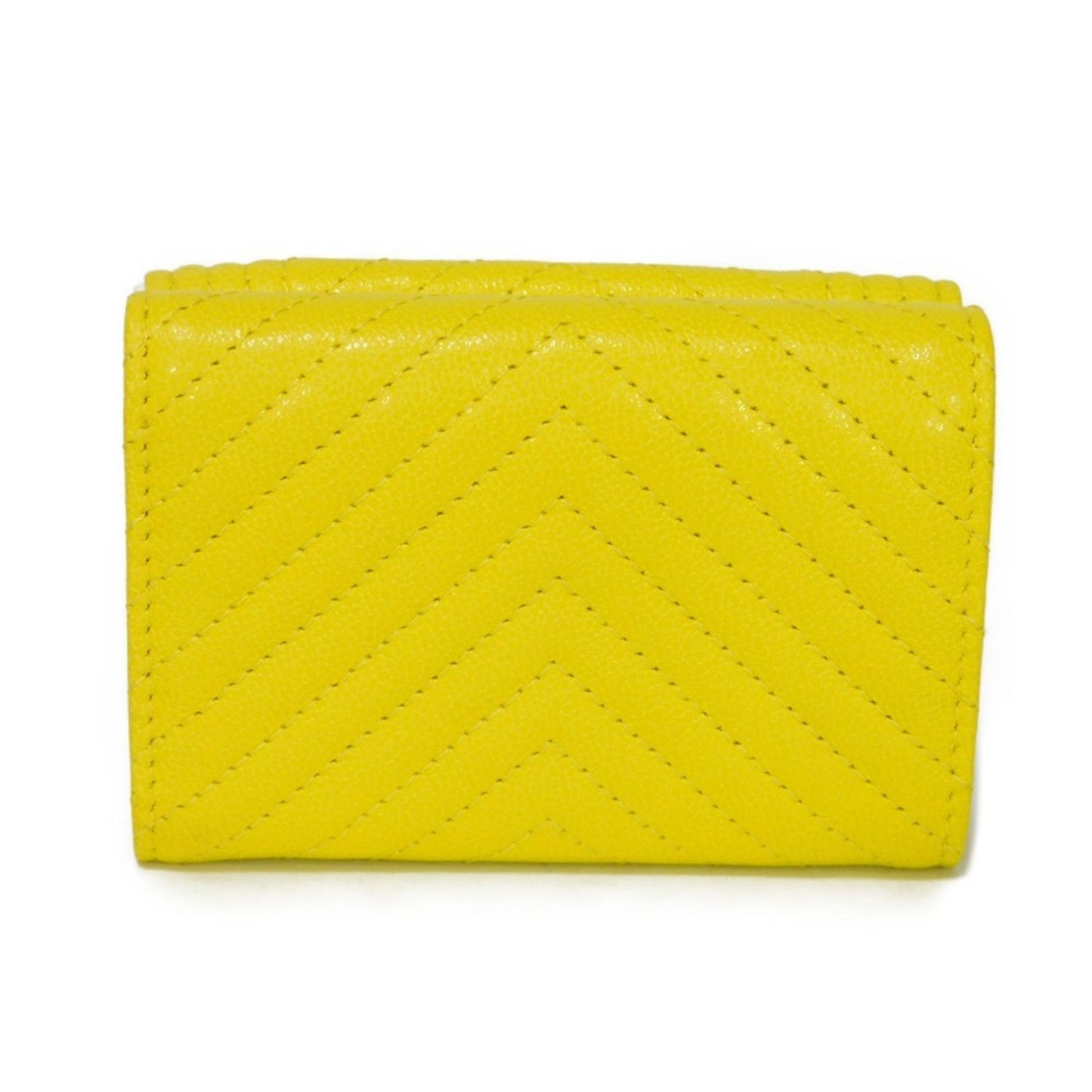 Chanel Trifold Wallet Boy  Small Flap Turnlock Caviar Skin Chevron Yellow A84432 Men's Women's Bill Purse
