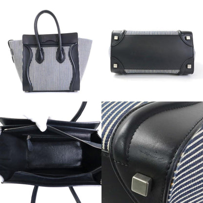 Celine Handbag Luggage Micro Shopper Canvas/Leather Black x Navy White Ladies
