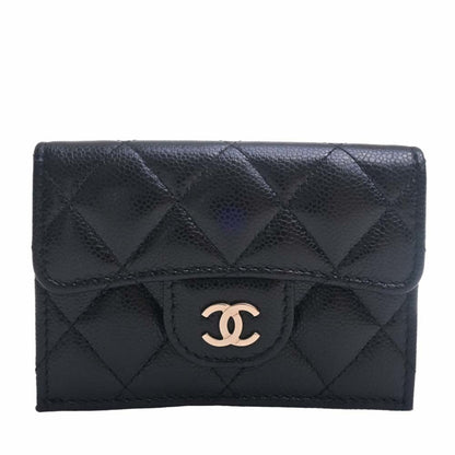 CHANEL Caviar Skin Matelasse Coco Mark Trifold Wallet Black Ladies