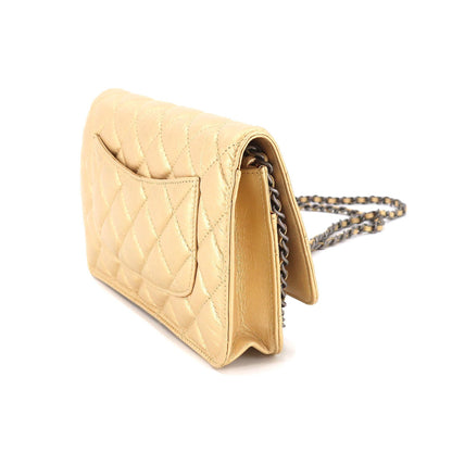 CHANEL 2.55 Chain Wallet Long Leather Gold Vintage Silver Hardware