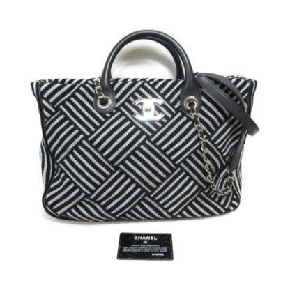 CHANEL 2way shoulder bag Black Silver Nylon polyester