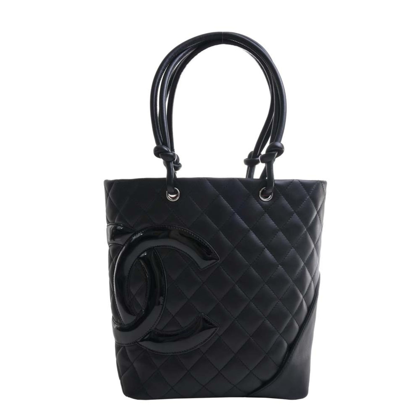 Chanel Leather Cambon Coco Mark Small Tote Bag Black Ladies