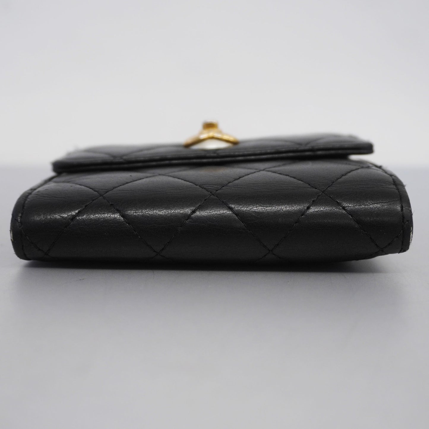 CHANEL Matelasse Tri-fold Wallet Gold Hardware Lambskin Wallet Black