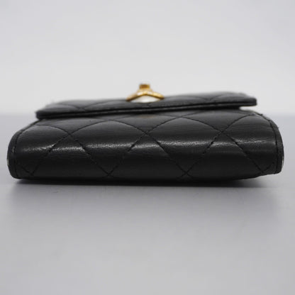 CHANEL Matelasse Tri-fold Wallet Gold Hardware Lambskin Wallet Black