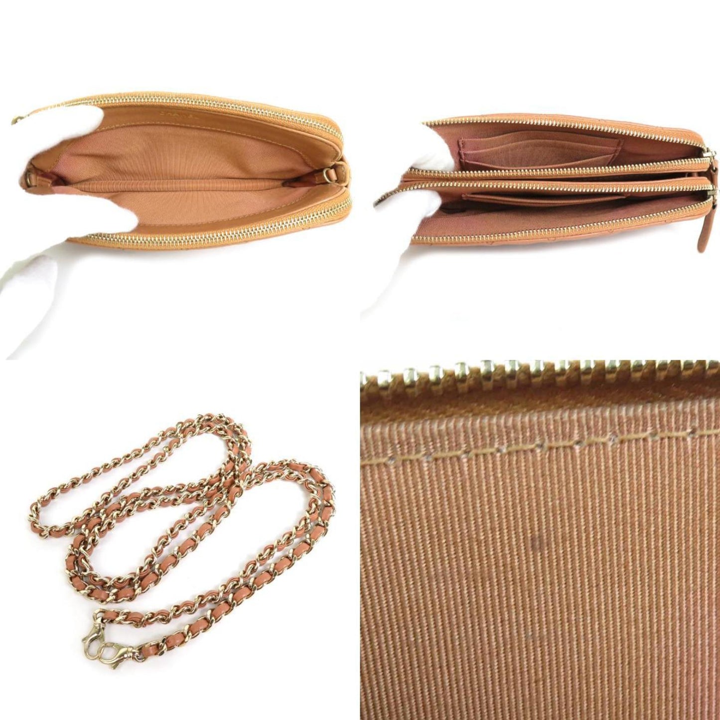 Chanel Wallet Chain Matelasse Leather/Metal Pink Brown/Gold Ladies