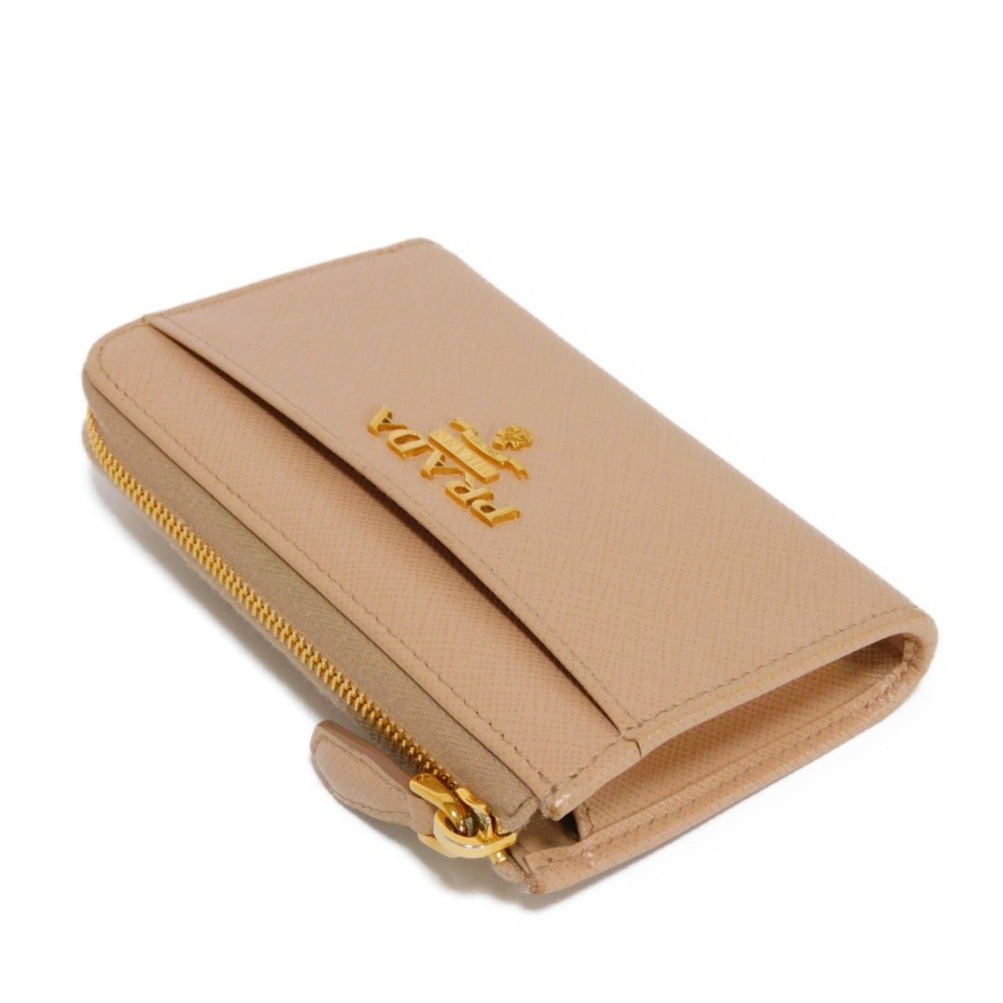 Prada Coin Case Saffiano Metal Key Pink Beige L-shaped Zipper Chain Logo Cypria 1PP122 QWA F0236 Women's Wallet