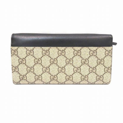 Gucci Beige Black Gg Supreme Leather Long Wallet (Bi-Fold)