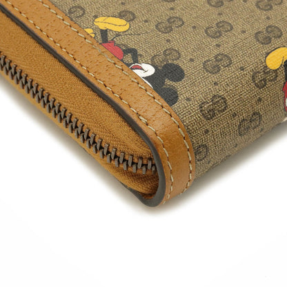 Gucci Micro GG Disney Collaboration Mickey Mouse Zip Around Round Long Wallet PVC Brown 602532