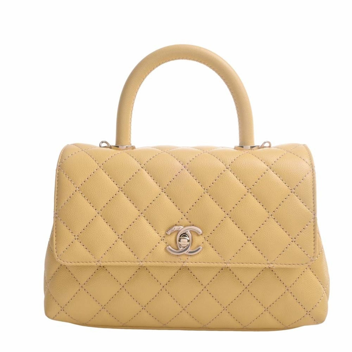 Chanel Caviar Skin Matelasse Coco Mark Chain Shoulder Bag Yellow Ladies