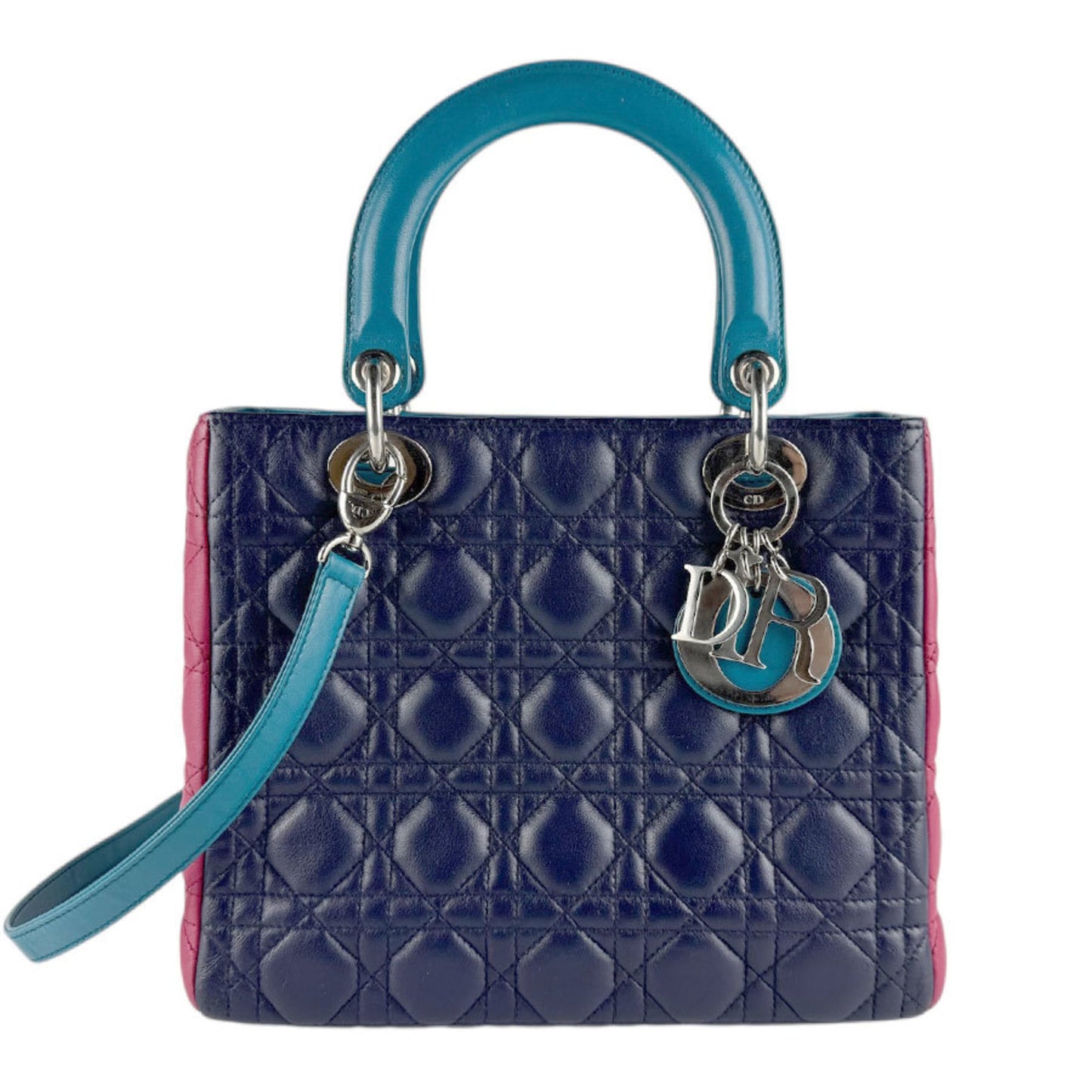Christian Dior Lady Dior Navy Pink Leather Handbag Shoulder Bag ()