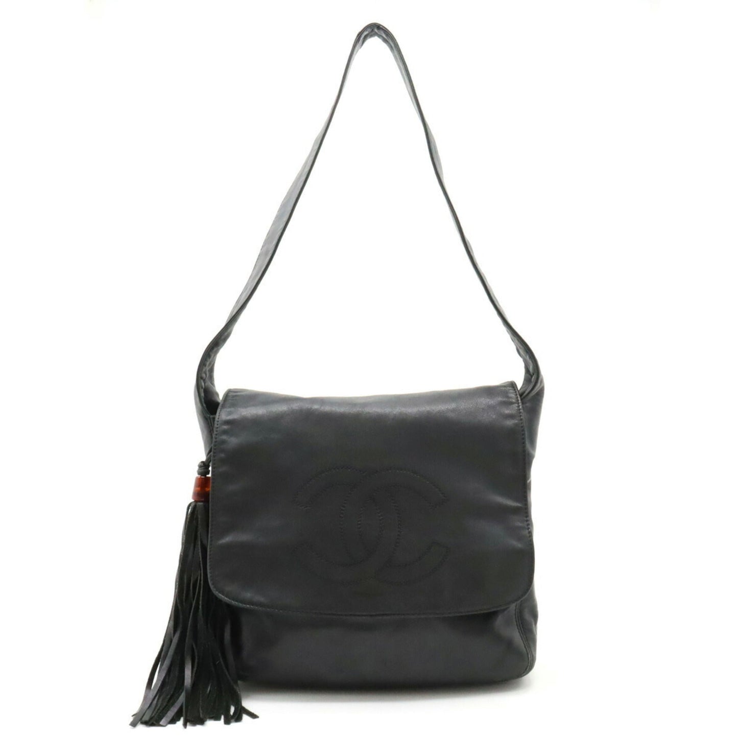 Chanel Cocomark Shoulder Bag Tassel Leather Black
