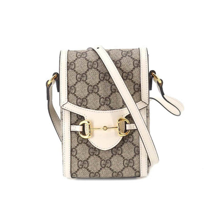 GUCCI Horsebit 1955 Mini Shoulder Bag GG Supreme Leather White Beige 625615