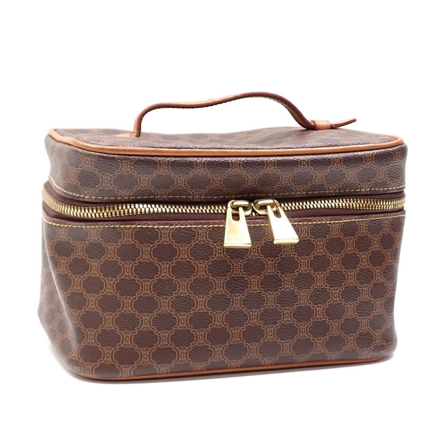 Celine Vanity Bag Women's Brown PVC Leather Macadam Pouch Makeup Hand