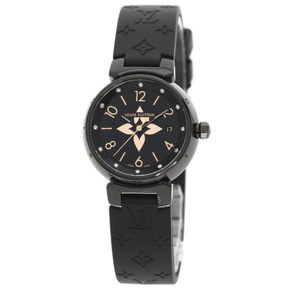 LOUIS VUITTON QA047 Tambour All Black PM 12P Diamond Watch Stainless Steel Rubber Ladies