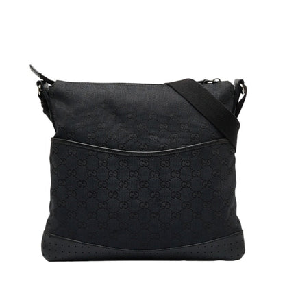 GUCCI GG Canvas Shoulder Bag 145857 Black Leather Women's