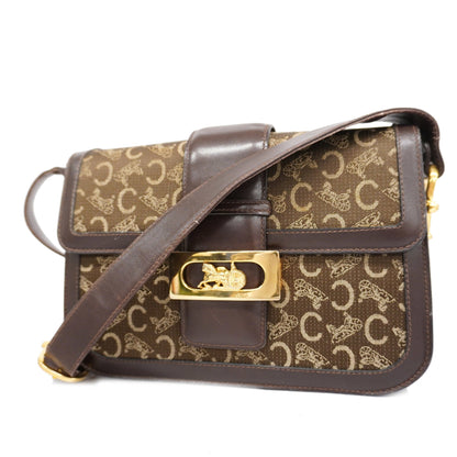 Celine  C Macadam Carriage Bracket Women's Canvas,Leather Shoulder Bag Brown