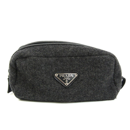 Prada Women,Men Leather,Felt Pouch Black,Dark Gray