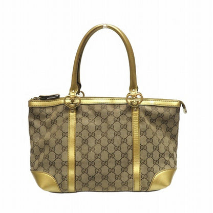 Gucci Brown Gold Canvas Leather Tote Bag ()
