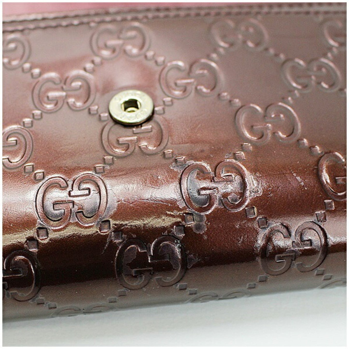 Gucci Shima Bi-Fold Wallet Lovely Heart Patent Leather Brown 251861 Ladies Logo Enamel