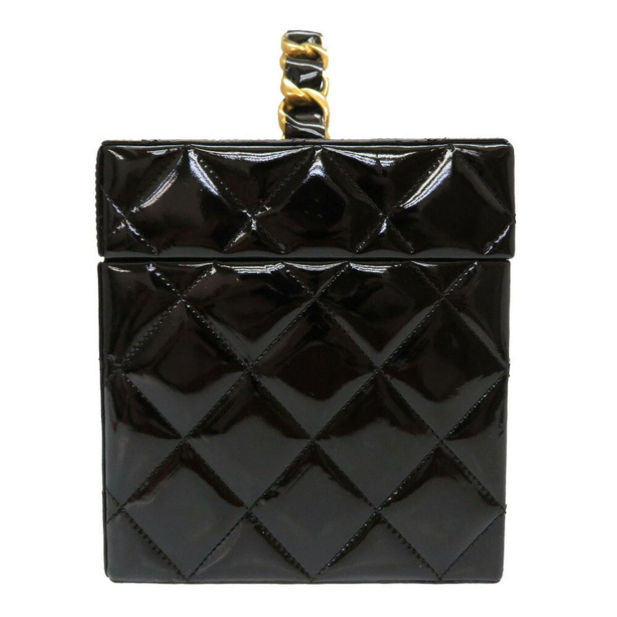 Chanel Matrasse Enamel Black 2nd Gold Metal Fittings Vintage Coco Mark Turn Lock Vanity Bag 0032 CHANEL