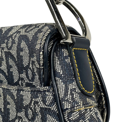 Christian Dior Navy Canvas Leather Handbag Saddle Bag Shoulder Bag ()