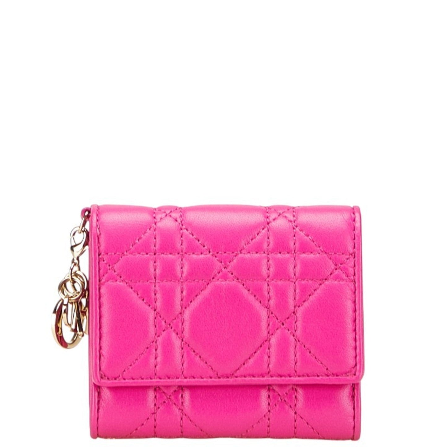 Christian Dior Lady Dior Pink Leather Wallet (Tri-Fold) ()